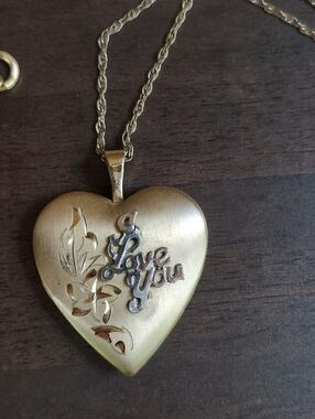 Vintage 14K GF I Love You Heart Locket Pendant Necklace
